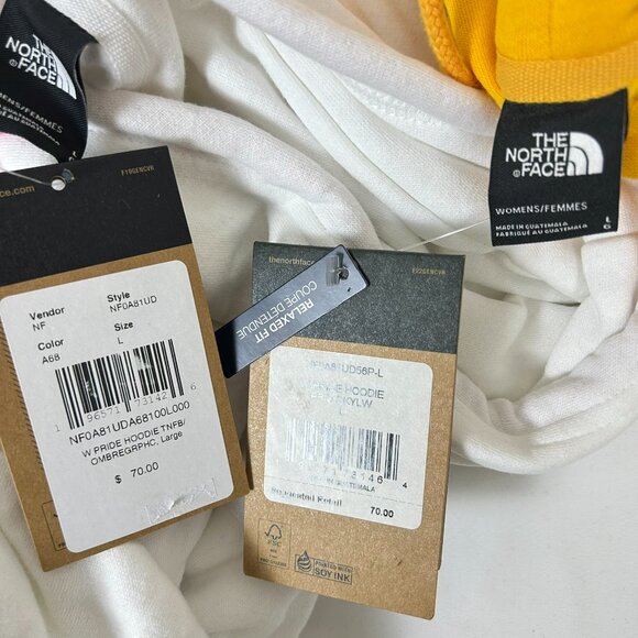 Lot of 2 North Face Womens Pride Pride Rainbow Yellow/White Hoodie LARGE B18.2 - Picture 4 of 9